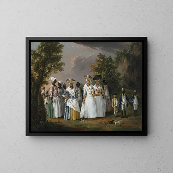 Frauen of Farbe mit ihren Kindern und Dienern in einer Landschaft - Agostino Brunias — gerahmtes Bild an der Wand