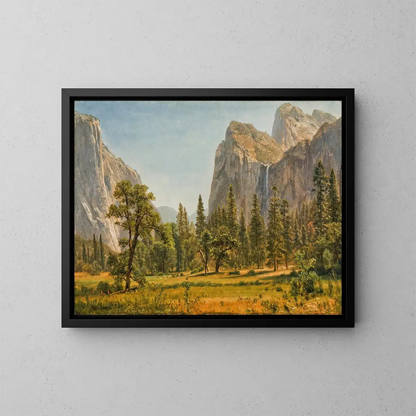Cascate di Bridalveil, valle di Yosemite, California - Albert Bierstadt — quadro incorniciato alla parete