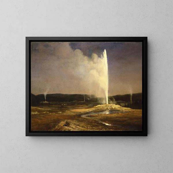 Geysers im Yellowstone-Nationalpark - Albert Bierstadt — gerahmtes Bild an der Wand