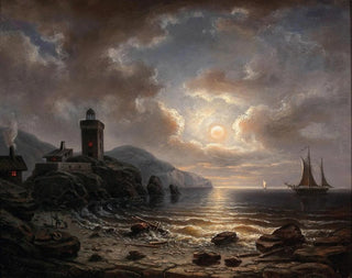 Albert De Marees - Coast At Night With Lighthouse.webp