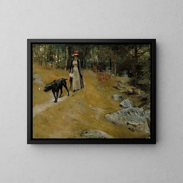 Auf der Uferseite mit einem Hund - Albert Edelfelt — gerahmtes Bild an der Wand