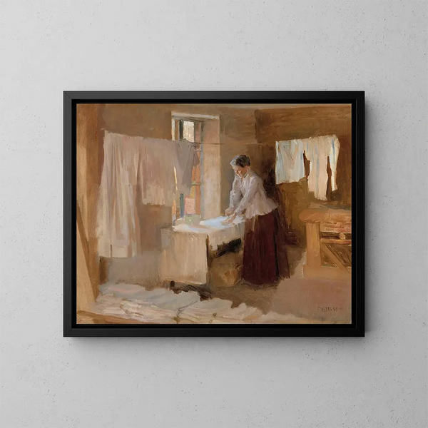 Studie einer Frau beim Bügeln für die Wäschereifrauen - Albert Edelfelt — gerahmtes Bild an der Wand