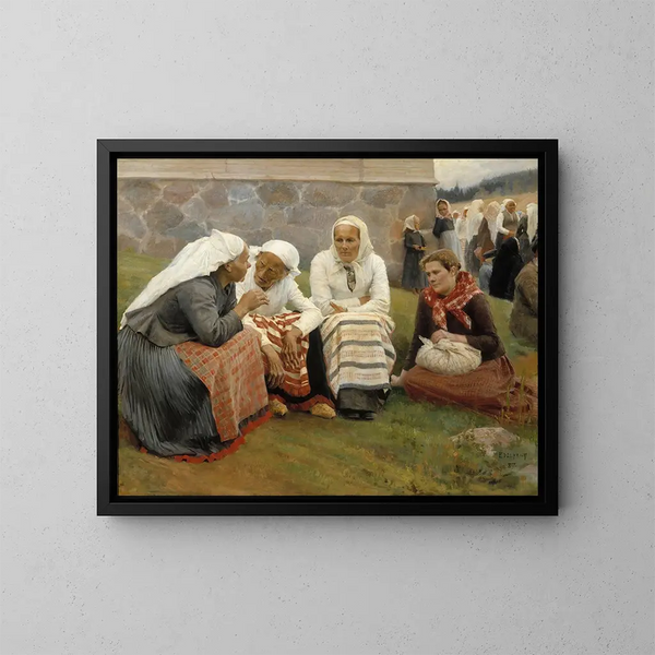 Donne davanti alla chiesa di Ruokolahti - Albert Edelfelt — quadro incorniciato alla parete