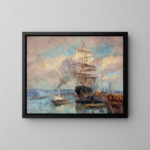 Im Hafen von Rouen - Albert Lebourg — gerahmtes Bild an der Wand