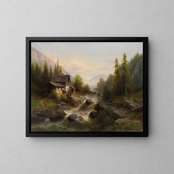 Paesaggio con mulino ad acqua nell'Oberland bernese - Albert Rieger — quadro incorniciato alla parete