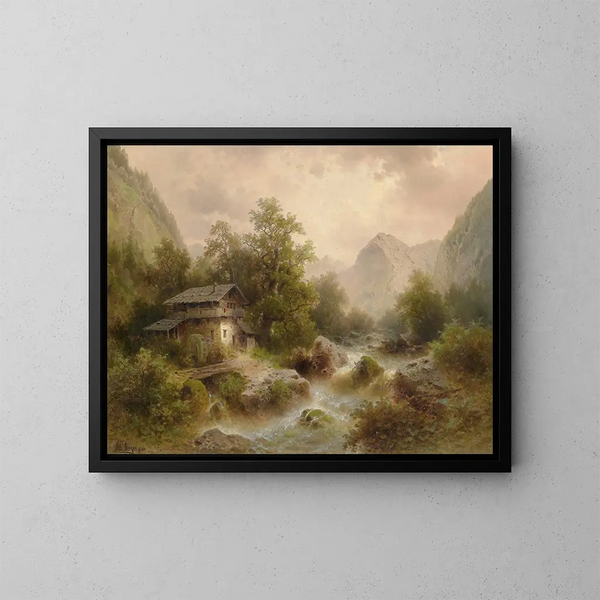 Mulino sul bordo del ruscello - Albert Rieger — quadro incorniciato alla parete