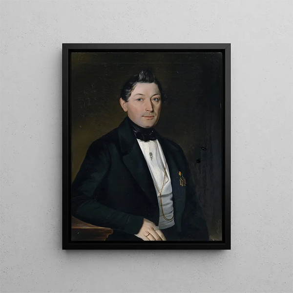 Ritratto di un gentiluomo in redingote nera con decorazioni - Albert Theer — quadro incorniciato alla parete