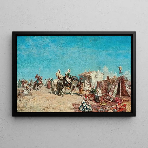 Alberto Pasini - Arab merchants at a market by the city walls.webp