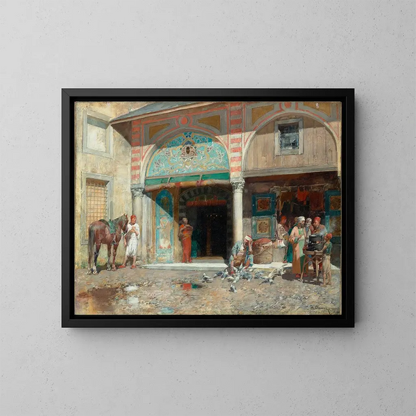 Davanti alla moschea - Alberto Pasini — quadro incorniciato alla parete