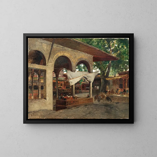 Istanbul sotto un portico a Beykoz - Alberto Pasini — quadro incorniciato alla parete
