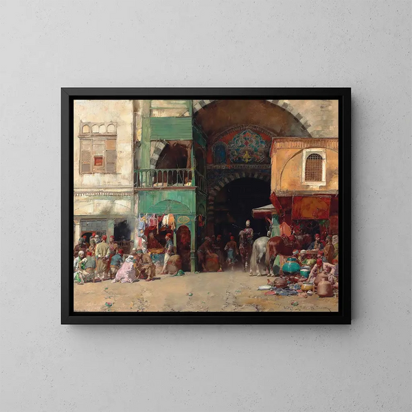 Mercato all'ingresso di un bazar a Costantinopoli - Alberto Pasini — quadro incorniciato alla parete