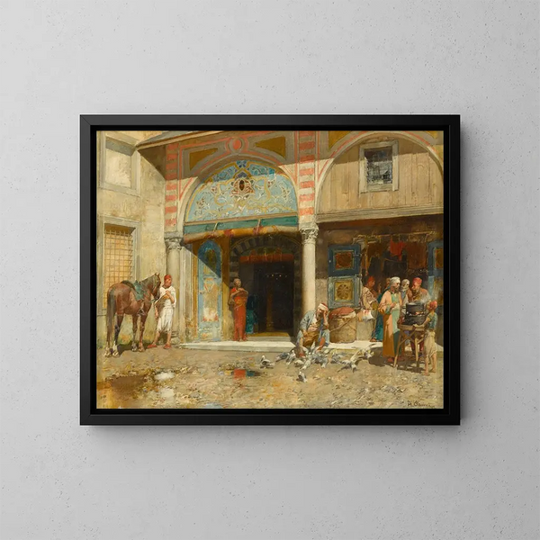 Fuori dalla moschea - Alberto Pasini — quadro incorniciato alla parete