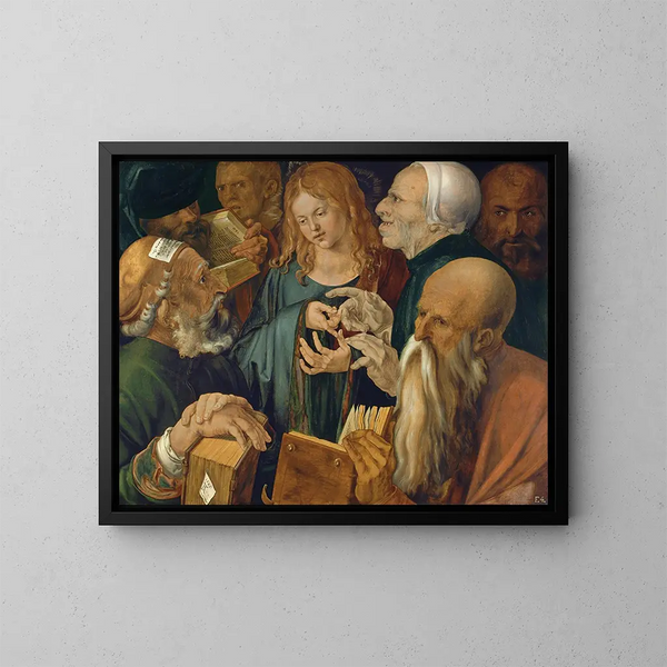 Jesus unter den Schriftgelehrten - Albrecht Dürer — gerahmtes Bild an der Wand