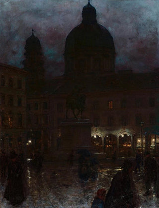 Aleksander Gierymski - Wittelsbacher Platz in Munich at night.webp