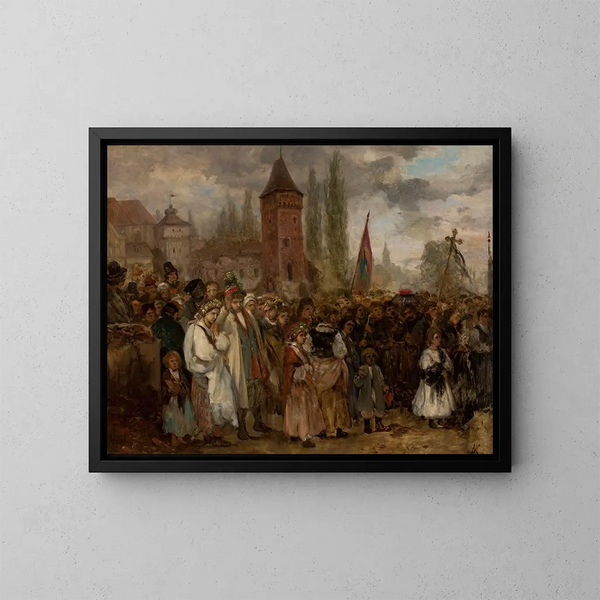 Trauerfeier und Hochzeit - Aleksander Kotsis — gerahmtes Bild an der Wand