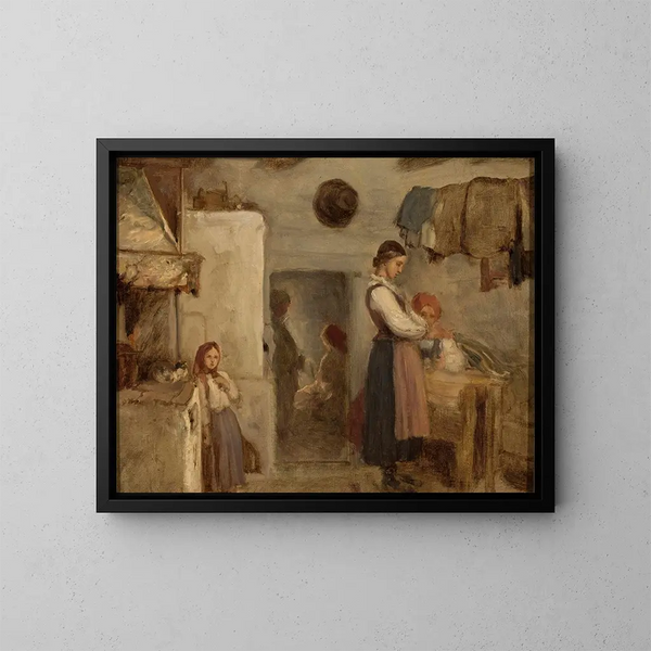 Innenansicht eines Bauernhauses - Aleksander Kotsis — gerahmtes Bild an der Wand
