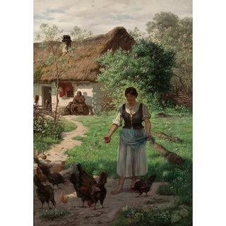 Aleksander Mroczkowski - Village girl feeding hens.webp