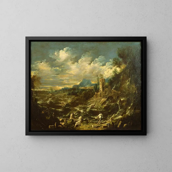 Paesaggio con mare tempestoso - Alessandro Magnasco — quadro incorniciato alla parete