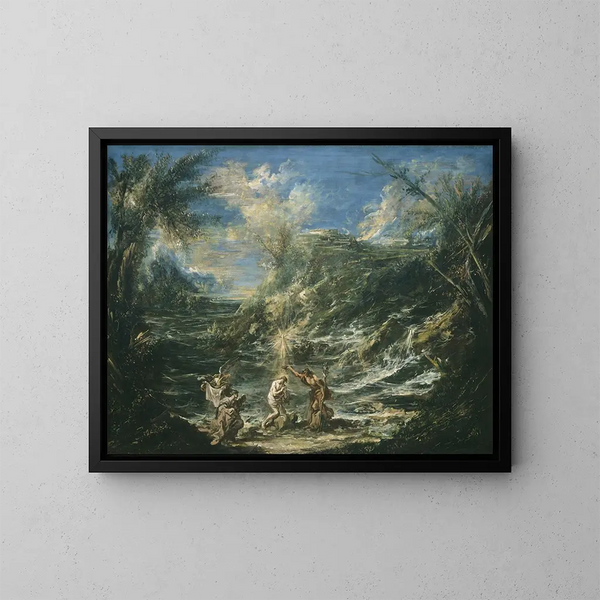 Il Battesimo di Cristo - Alessandro Magnasco — quadro incorniciato alla parete