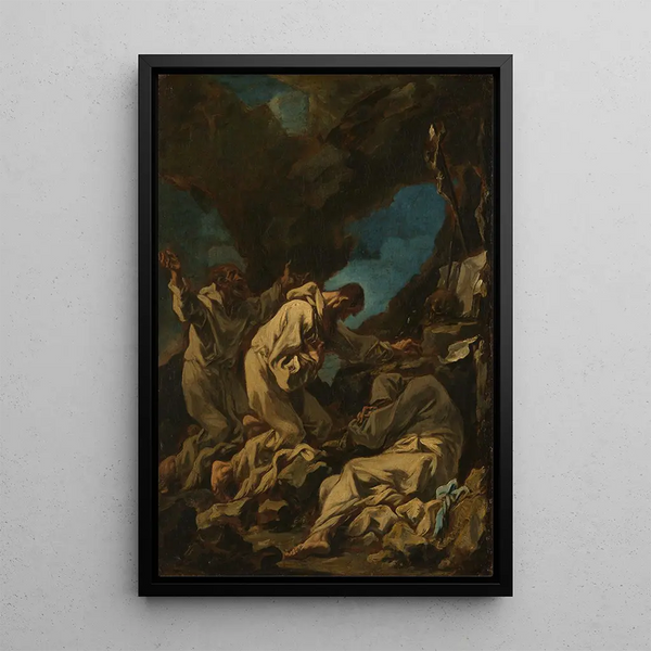 Tre monaci camaldolesi in preghiera estatico - Alessandro Magnasco — quadro incorniciato alla parete