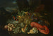 Ein Korb mit Zitronen, Spargeln, Pfirsichen, einer Melone, Pflaumen, Trauben und anderen Früchten mit einem Hummer in einer Landschaft - Alexander Coosemans — Ansicht des Kunstwerks