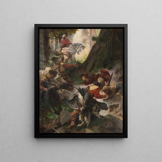Die Entdeckung der heißen Quellen von Charles IV - Alexander Jakesch — gerahmtes Bild an der Wand