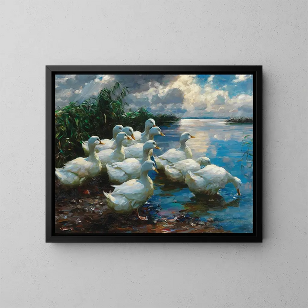 Anatre sul bordo di un lago - Alexander Koester — quadro incorniciato alla parete