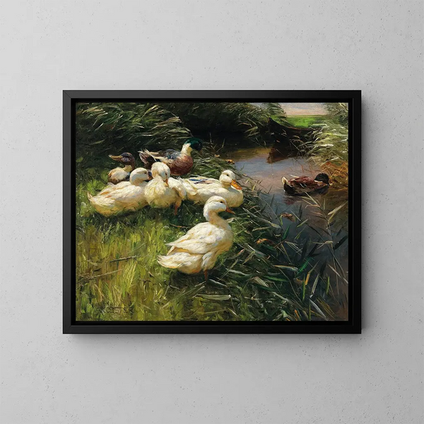 Anatre sul lago con una barca - Alexander Koester — quadro incorniciato alla parete