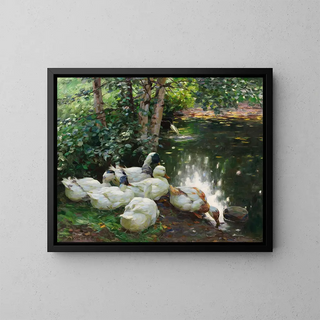 Alexander Koester - Sechs Enten am Teichufer.webp