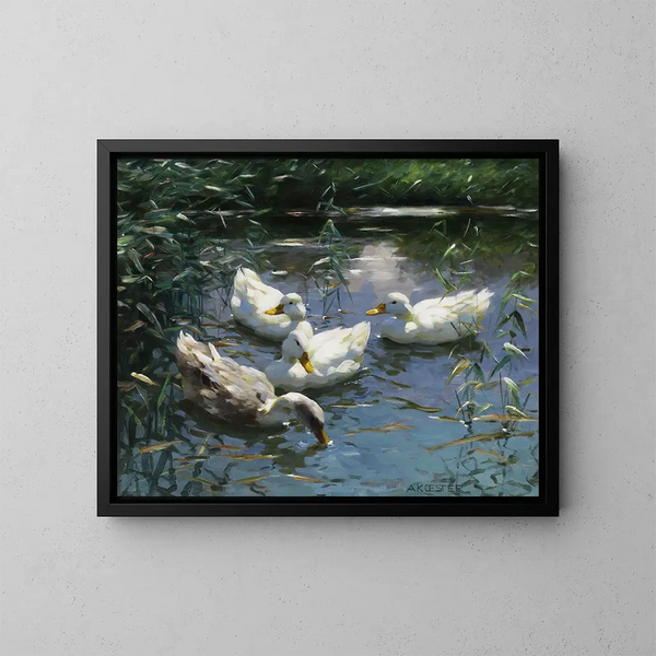Quattro anatre nello stagno - Alexander Koester — quadro incorniciato alla parete