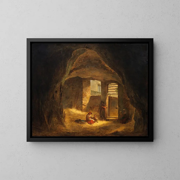 Paesani italiani in una grotta antica nella roccia tarpeiana - Alexander Laurus — quadro incorniciato alla parete