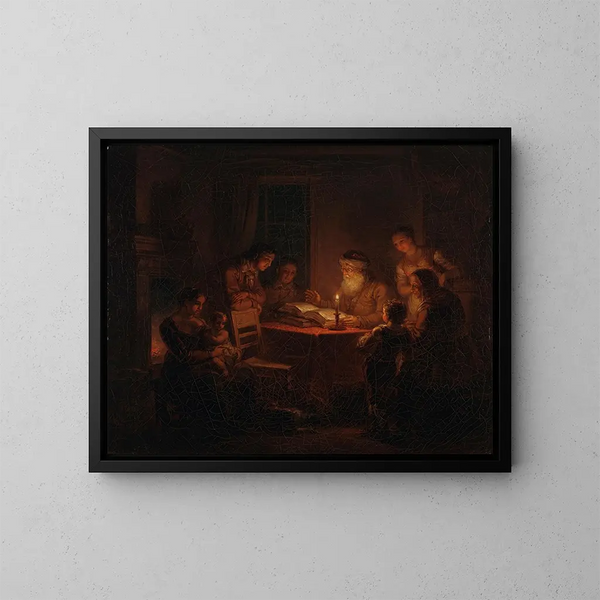 Rabbin ebreo che legge la Bibbia alla sua famiglia - Alexander Laurus — quadro incorniciato alla parete