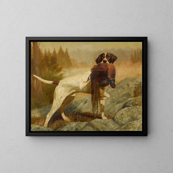 Pointer mit Fasan - Alexander Pope Jr — gerahmtes Bild an der Wand