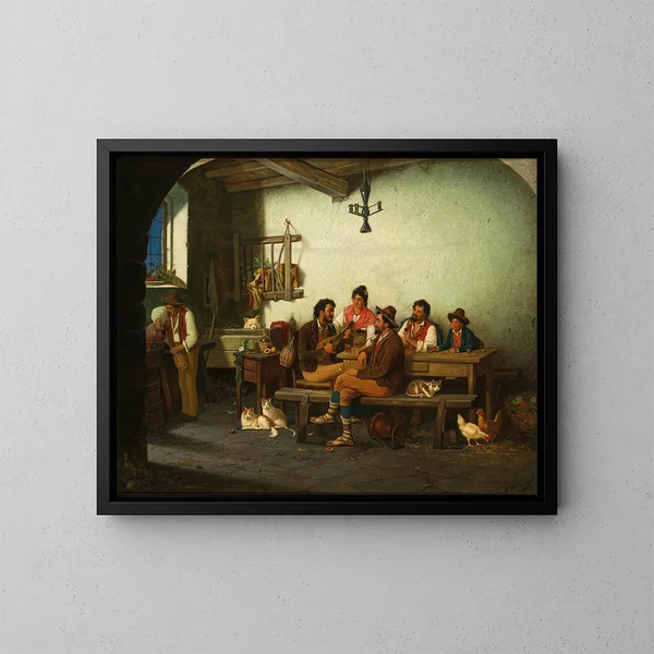 Una festa in una taverna romana - Alexander Rizzoni — quadro incorniciato alla parete