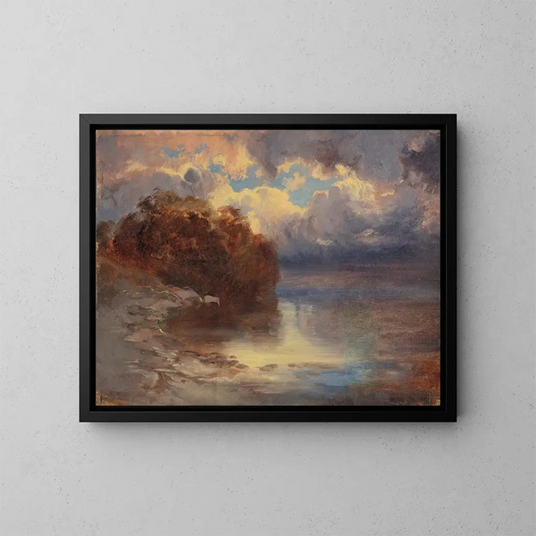 Ufer am See und Baumgruppe - Alexandre Calame — gerahmtes Bild an der Wand
