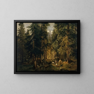 Alexandre Calame - Forest in the High Mountains with Flock of Goats.webp