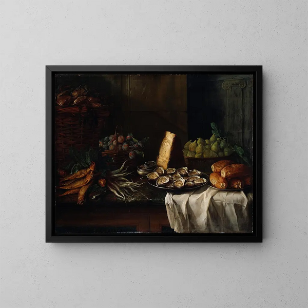 Stillleben mit Austern und Frühstück - Alexandre François Desportes — gerahmtes Bild an der Wand