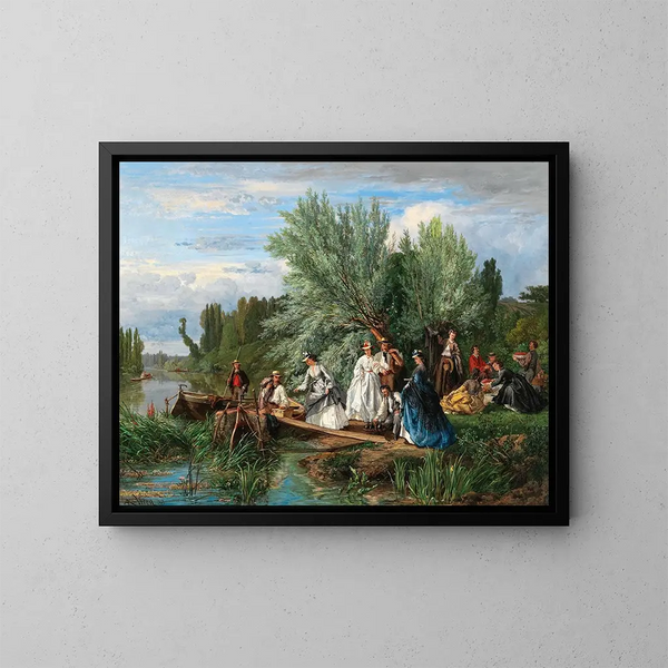 Ein Picknick am Flussufer - Alexandre René Véron — gerahmtes Bild an der Wand
