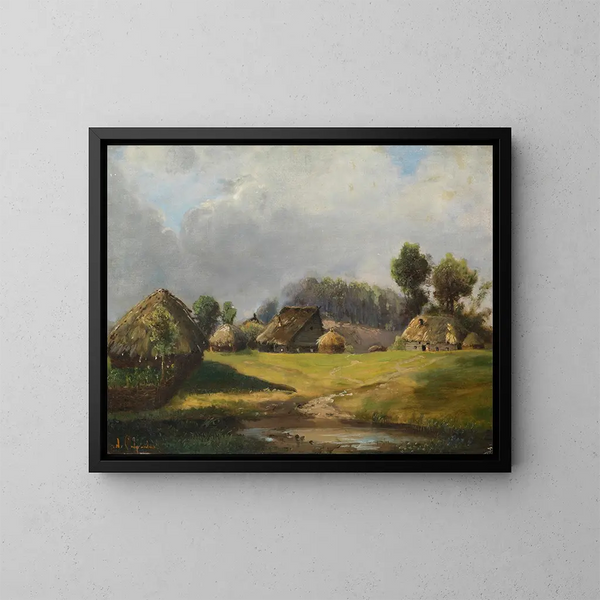 Dorf in der Nähe des Waldes - Alexei Kondratievich Savrasov — gerahmtes Bild an der Wand
