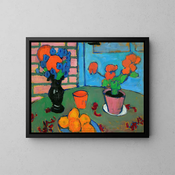 Stillleben mit Blumen und Orangen - Alexej von Jawlensky — gerahmtes Bild an der Wand