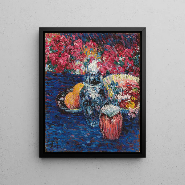 Naturstillleben mit Blumen und Früchten - Alexej von Jawlensky — gerahmtes Bild an der Wand
