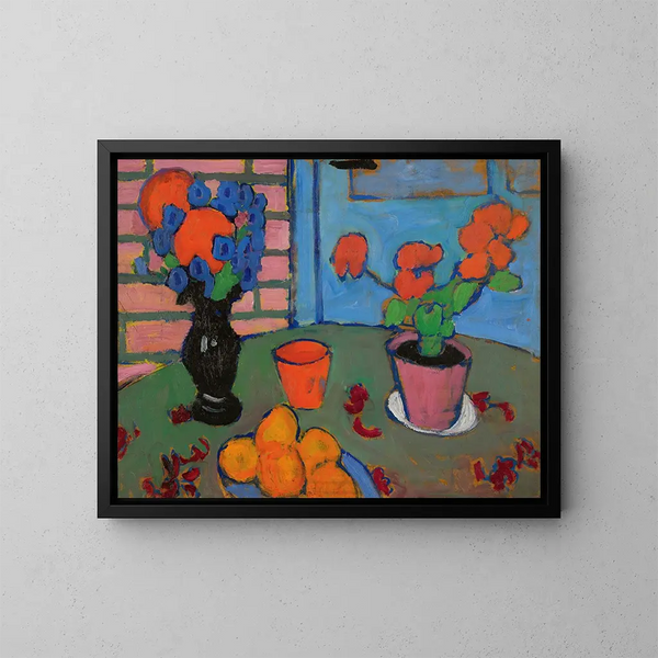 Stillleben mit Blumen und Orangen - Alexej von Jawlensky — gerahmtes Bild an der Wand