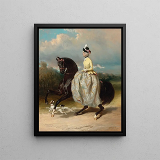 Alfred De Dreux - Femme En Costume Marie Antoinette Sur Un Cheval Caracolant.webp