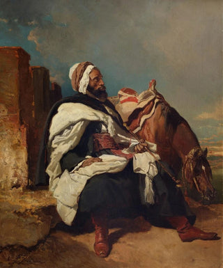 Alfred De Dreux - Seated Arab Man with Horse.webp