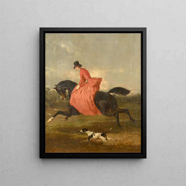 Alfred De Dreux - Une amazone la robe rouge dans un paysage.webp