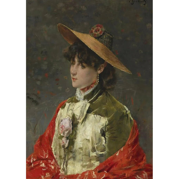 Frau mit Strohhut - Alfred Stevens — gerahmtes Bild an der Wand