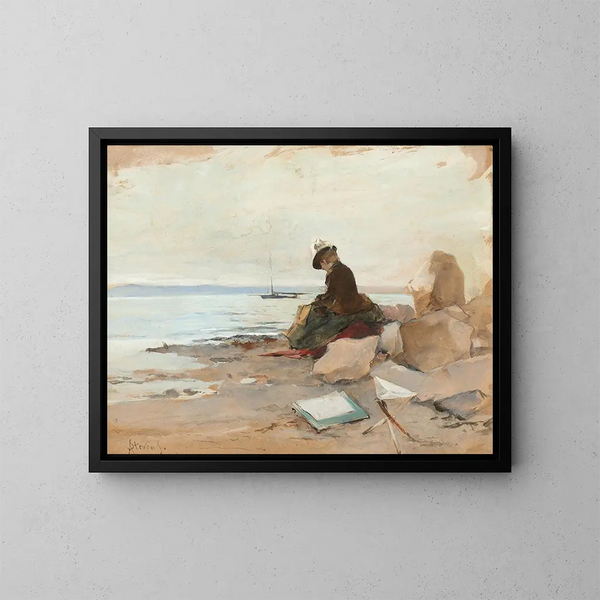 Frau Malerin am Meer - Alfred Stevens — gerahmtes Bild an der Wand