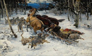 Alfred Von WieruszKowalski - A Sledge Under Attack By Wolves.webp