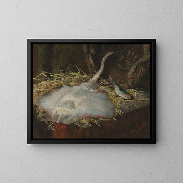 Stillleben mit Rochen und Hering - Alfred William Finch — gerahmtes Bild an der Wand