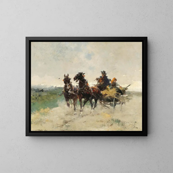 Ritorno a casa dopo i campi - Alfredo Tominz — quadro incorniciato alla parete